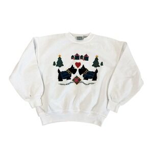 Vintage 90s Separate Issue Scottie Dog Christmas Sweatshirt Grandmacore SMALL
